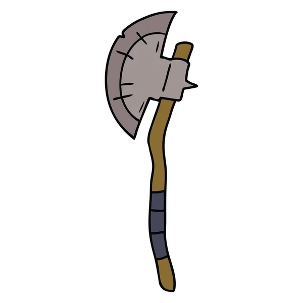 Doodle de desenho animado de um machado medievil — Vetor de Stock