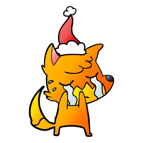 Gråtande fox gradient tecknad av en bär santa hatt — Stock vektor