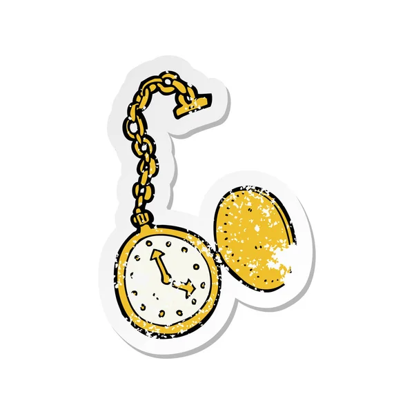 Pegatina retro angustiado de un viejo reloj de dibujos animados — Vector de stock