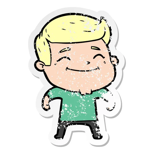 Verontruste Sticker Van Een Happy Cartoon Man — Stockvector