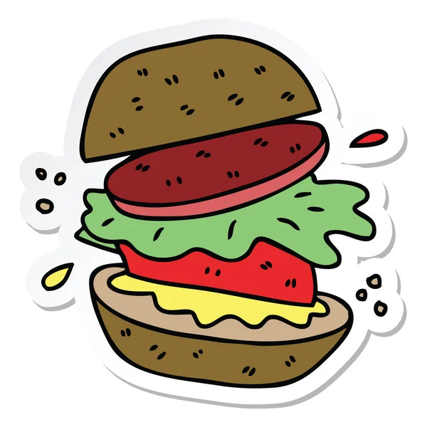 Sticker Quirky Hand Drawn Cartoon Veggie Burger — Stock Vector