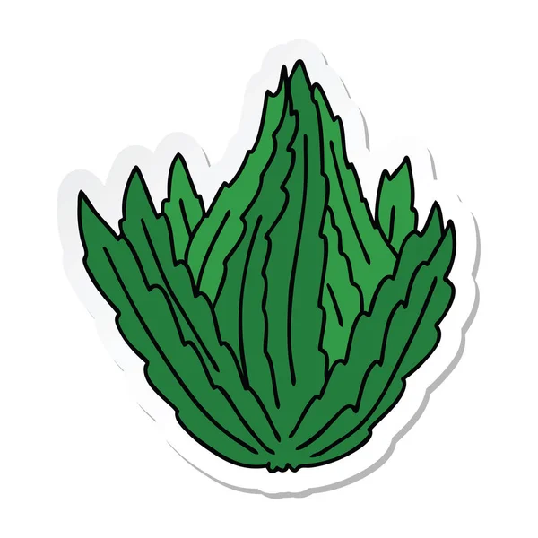 Sticker Quirky Hand Drawn Cartoon Lettuce — Stock Vector