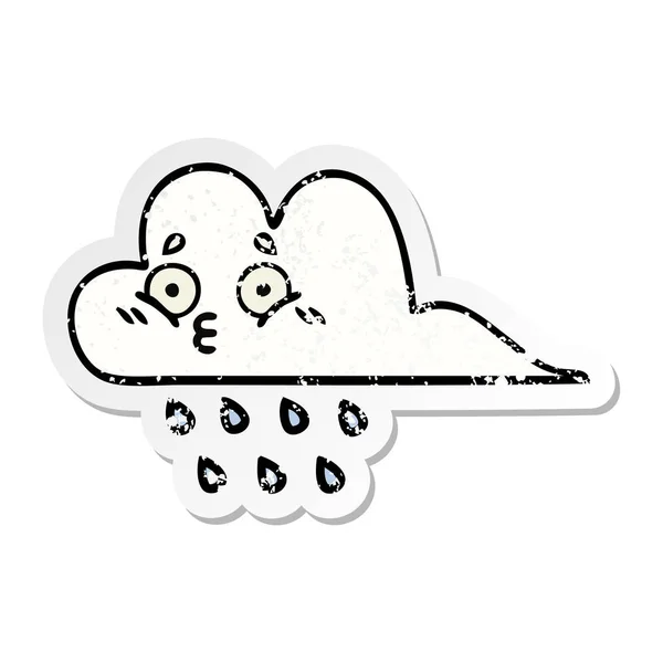 一个可爱的卡通雨云苦恼的贴纸 — 图库矢量图片