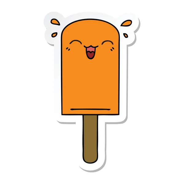 Sticker Van Een Eigenzinnige Hand Getrokken Cartoon Oranje Ice Lolly — Stockvector