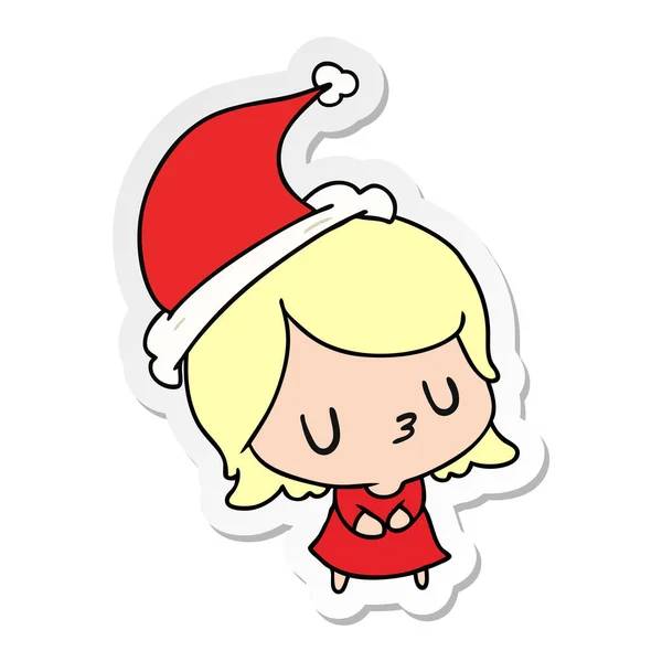 Hand Drawn Christmas Sticker Cartoon Kawaii Girl — Stock Vector