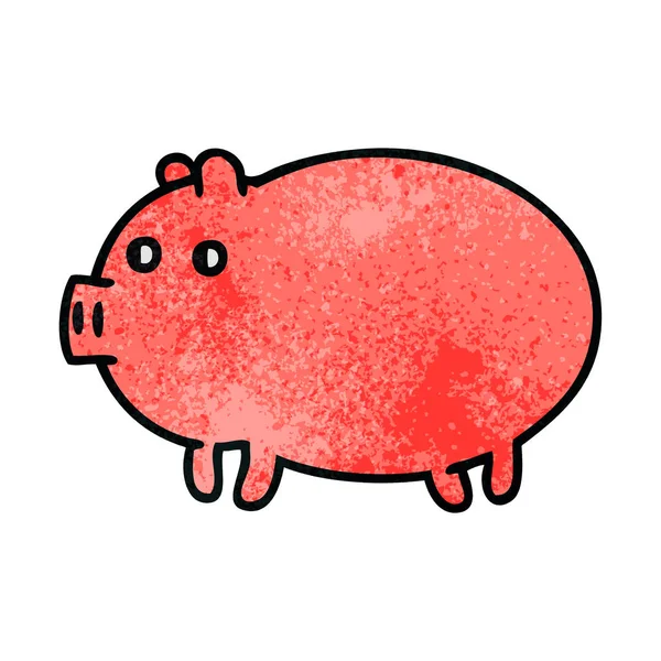 Ретро гранж текстура мультяшная жирная свинья — стоковый вектор