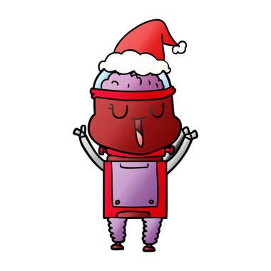 Noel Baba şapkası giyen bir robot mutlu degrade çizgi film