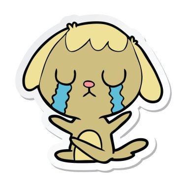 ağlayan bir sevimli çizgi köpek etiket