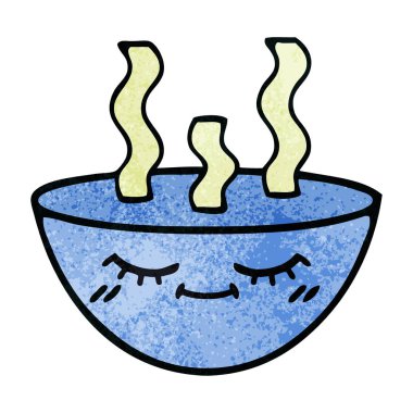Retro grunge doku karikatür bir kase sıcak çorba