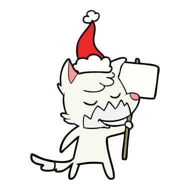 Noel Baba şapkası giyen bir tilkinin dostu çizgi çizme