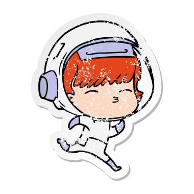 astronot çalıştıran bir karikatür sıkıntılı etiket