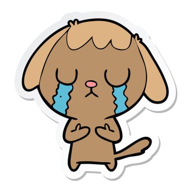 ağlayan bir sevimli çizgi köpek etiket