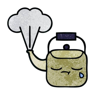 Retro grunge doku karikatür dumanı tüten bir Kettle