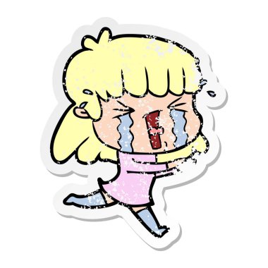 bir çizgi film kadının gözyaşları içinde sıkıntılı etiket