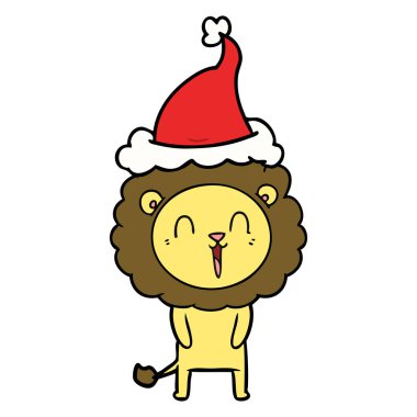 gülen aslan çizilen çizgi çizme giyen Noel Baba şapkası, el