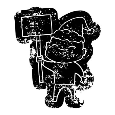 simge Noel Baba şapkası giyen kel bir adamın mutlu ilginç karikatür sıkıntılı