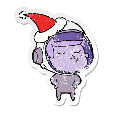 kendinden emin bir astronotun sant giyen sıkıntılı etiket çizgi film