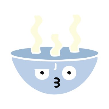 bir kase sıcak çorba düz renk retro karikatür