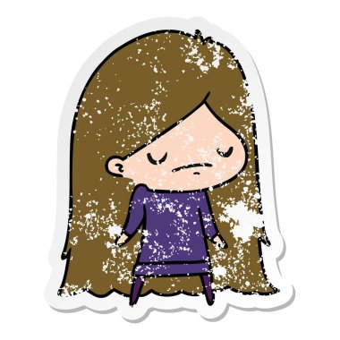 bir şirin kawaii kız sıkıntılı etiket karikatür çizimi