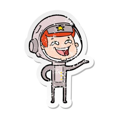 bir çizgi film gülen astronotun sıkıntılı etiket