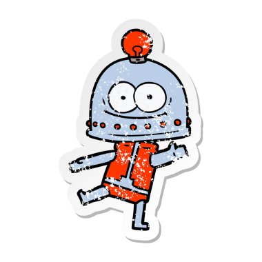 bir mutlu karton robot ampul ile sıkıntılı etiket