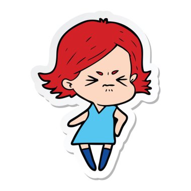 etiket bir karikatür kızgın kadın