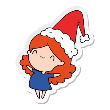 Noel etiket karikatür kawaii kız el çekilmiş