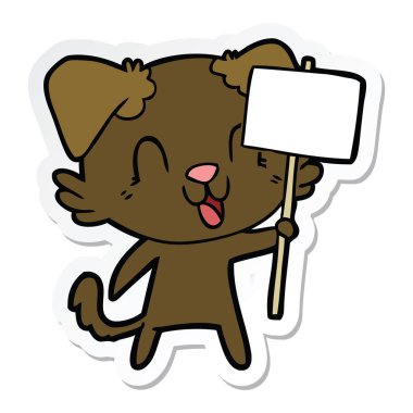 etiket işareti ile gülen bir karikatür köpek