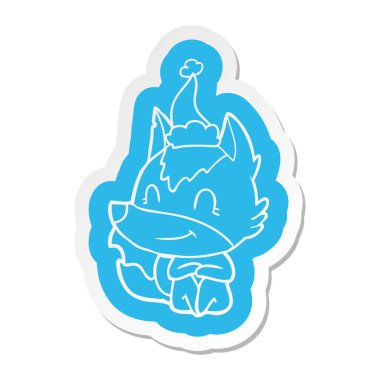 Noel Baba şapkası giyen bir kurt dostu ilginç çizgi film etiketi