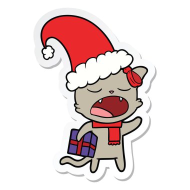 etiket bir karikatür kedi Noel hediyesi ile