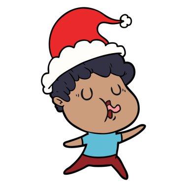 adam şarkı giyen Noel Baba şapkası, çizgi çizme