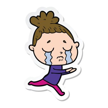 etiket bir karikatür ağlayan kadın