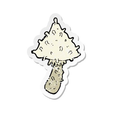 bir çizgi film garip mantar Retro sıkıntılı etiket