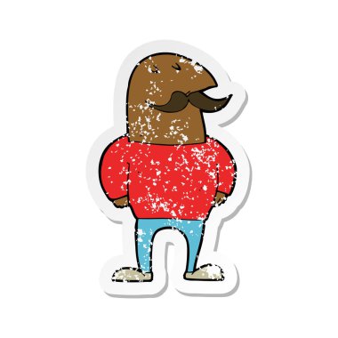 bıyıklı bir karikatür kel adamın Retro sıkıntılı etiket