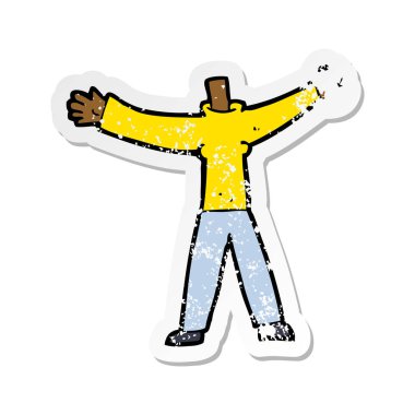 bir çizgi film kafasız vücudu Retro sıkıntılı etiket 