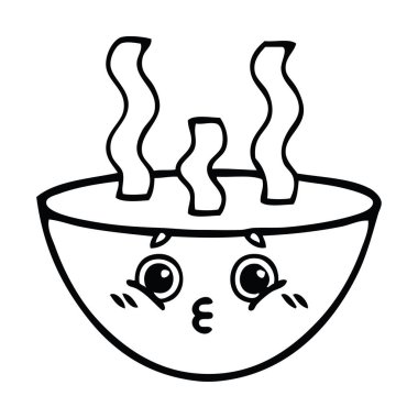 bir kase sıcak çorba çizim karikatür