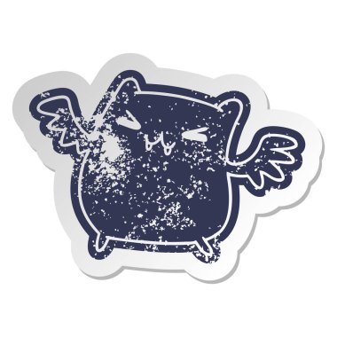 kawaii şirin yarasa sıkıntılı eski çizgi film etiketi