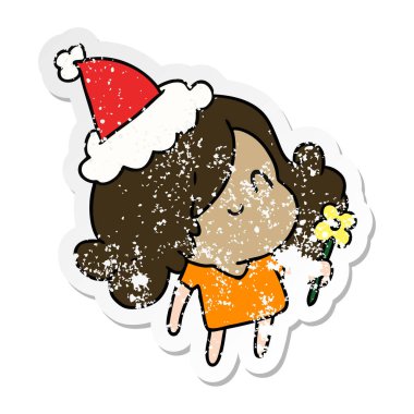 Noel sıkıntılı etiket karikatür kawaii kız