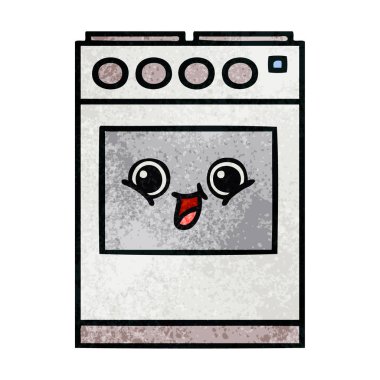 Retro grunge doku karikatür bir mutfak fırın