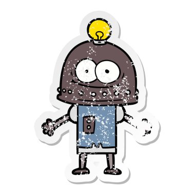 bir mutlu karton robot ampul ile sıkıntılı etiket