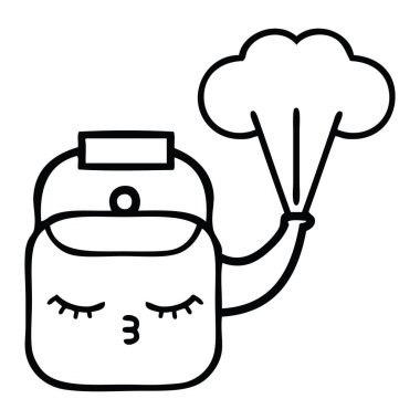 dumanı tüten bir Kettle çizim karikatür