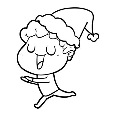 el çizilen çizgi çizme giyen Noel Baba şapkası çalışan bir adam gülüyor