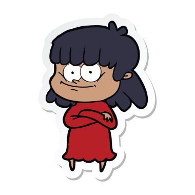 bir çizgi film gülümseyen kadın etiketi