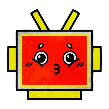 Retro grunge doku karikatür bir robot baş