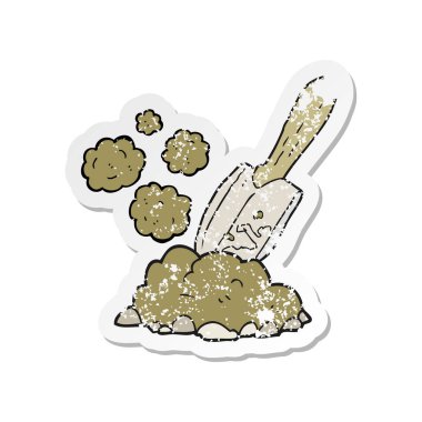 toprak kazma bir karikatür mala Retro sıkıntılı etiket