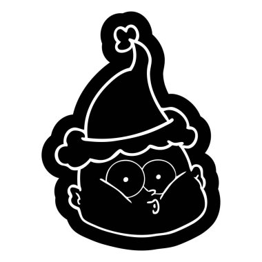 Noel Baba şapkası giyen bir meraklı kel adam ilginç çizgi film simgesi