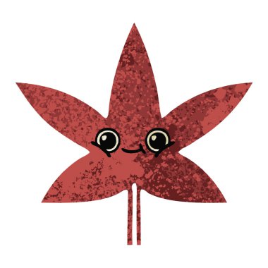 Retro illüstrasyon tarzı çizgi film sonbahar yaprak