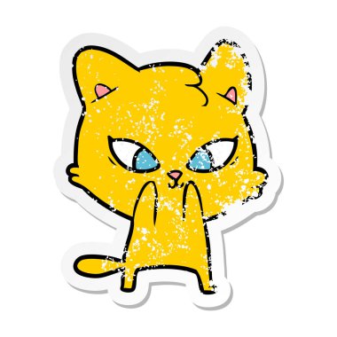 sevimli çizgi kedi sıkıntılı etiket