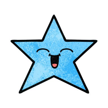 Retro grunge doku karikatür bir yıldız balık