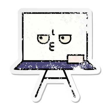 bir sevimli çizgi beyaz tahta sıkıntılı etiket